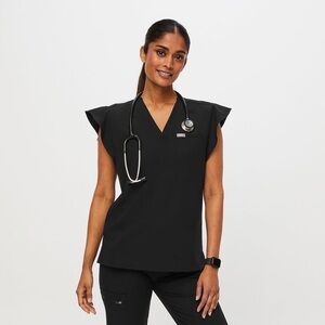 Figs Black Women's Natal Flutter Sleeve Top